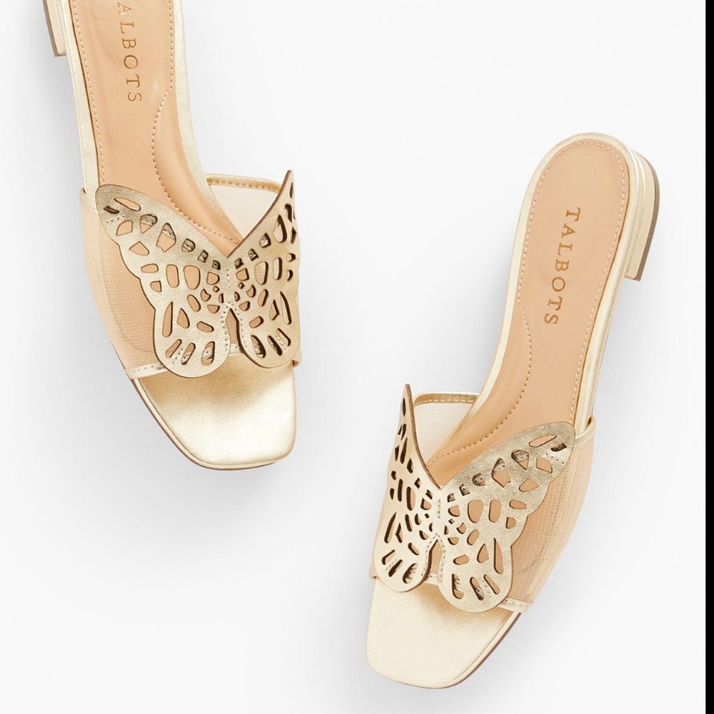 Violet Butterfly Metallic Leather Slides